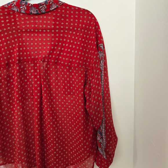 Free People Red Semi-Sheer Bohemian Print Blouse M Paisley Festival Bandana - Picture 7 of 9